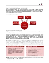 Athletic Intelligence Quotient (AIQ)? the Athletic Intelligence Quotient (AIQ) Measures Intelligence That Is Most Relevant to Athletic Performance