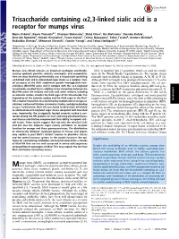 Trisaccharide Containing Α2,3-Linked Sialic Acid Is a Receptor for Mumps Virus