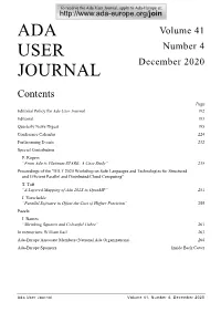 Ada User Journal, Apply to Ada-Europe At: -Europe.Org/Join ADA Volume 41 USER Number 4 December 2020