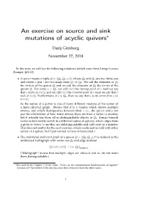 An Exercise on Source and Sink Mutations of Acyclic Quivers∗
