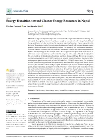 Energy Transition Toward Cleaner Energy Resources in Nepal
