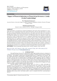 Impact of Financial Planning on Financial Performance-A Study of Select Undertakings