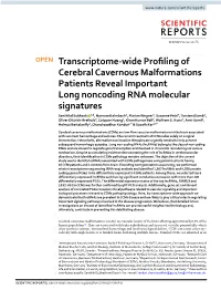 Transcriptome-Wide Profiling of Cerebral Cavernous Malformations