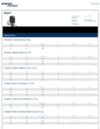 Applications Chrysler E Class Base L4 2.6L Chrysler Lebaron Base L4