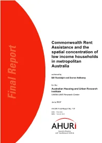 Commonwealth Rent Assistance and the Spatial Concentration of Low