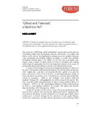 Gifted and Talented’: a Label Too Far?