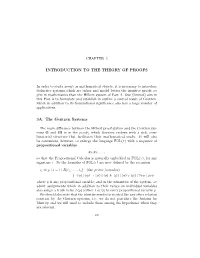 INTRODUCTION to the THEORY of PROOFS 3A. the Gentzen