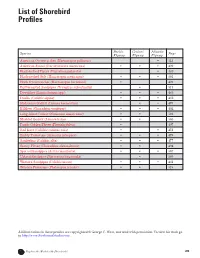 List of Shorebird Profiles
