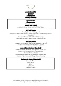 Lunch Menu 2019 Go Local $50 Per Person Monday to Sunday