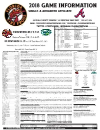 2018 Game Information Single-A Advanced Affiliate