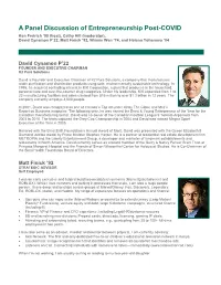 A Panel Discussion of Entrepreneurship Post-COVID
