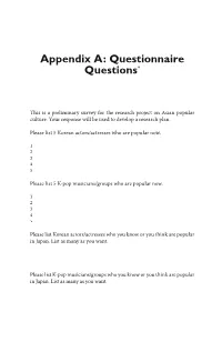 Appendix A: Questionnaire Questions *