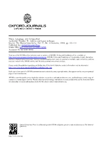 Music, Language, and Composition Author(S): Theodor W