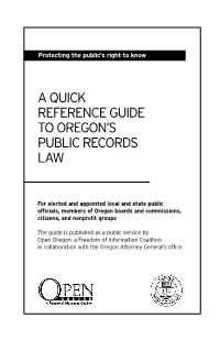 A Quick Reference Guide to Oregon's Public Records