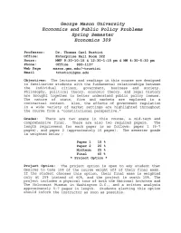 George Mason University Economics and Public Policy Problems Spring Semester Economics 309