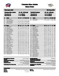 Columbus Blue Jackets Game Notes