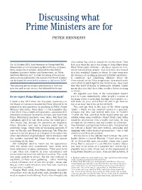 Discussing What Prime Ministers Are For
