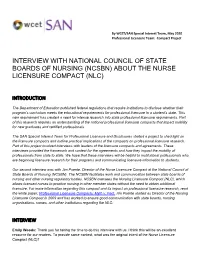 Interview with National Council of State Boards of Nursing (Ncsbn) About the Nurse Licensure Compact (Nlc)