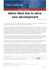 Metro West Line to Drive New Development Friday, 23 March 2018