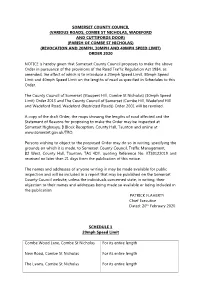 Parish of Combe St Nicholas) (Revocation and 20Mph, 30Mph and 40Mph Speed Limit) Order 2020
