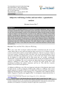 Subjective Well-Being of Tribes and Non-Tribes: a Quantitative Analysis