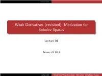 Weak Derivatives (Revisited). Motivation for Sobolev Spaces