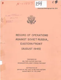 Army Operations in Manchuria (9-15 August 1945)