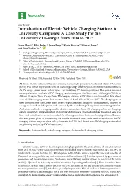 Introduction of Electric Vehicle Charging Stations to University Campuses: a Case Study for the University of Georgia from 2014 to 2017