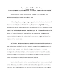 Opening Statement of Dennis Muilenburg October 30, 2019 the Boeing 737 MAX: Examining the Design, Development, and Marketing of the Aircraft