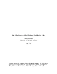 The Effectiveness of Fiscal Policy As Stabilization Policy