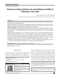 Various Scoring Systems for Predicting Mortality in Intensive Care Unit