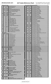 ALT Codes Reference Chart Press and Hold the ALT Key, Then Type