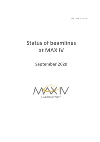 Beamline Status MAX IV September 2020