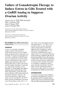 Failure of Gonadotropin Therapy to Induce Estrus in Gilts Treated with a Gnrh Analog to Suppress Ovarian Activity