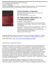 Critical Studies on Security No Emancipatory Alternative, No Critical