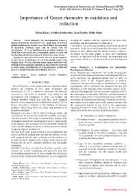 Importance of Green Chemistry in Oxidation and Reduction