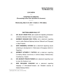 Not for Publication for Members Only LOK SABHA