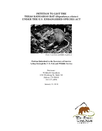 PETITION to LIST the TEXAS KANGAROO RAT (Dipodomys Elator) UNDER the U.S