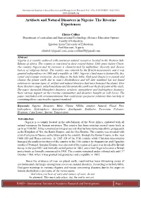 Artifacts and Natural Disasters in Nigeria: the Riverine Experiences