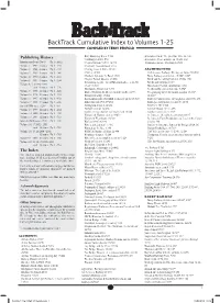 CUMULATIVE INDEX 25 YEARS.Indd 1 13/02/2012 12:14 Cumulative Index to Volumes 1-25 Backtrack Cumulative Index to Volumes 1-25