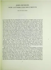John Denham: New Letters and Documents
