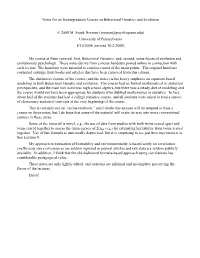 Notes for an Undergraduate Course on Behavioral Genetics and Evolution