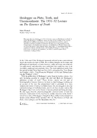 Heidegger on Plato, Truth, and Unconcealment: the 1931–32 Lecture on the Essence of Truth
