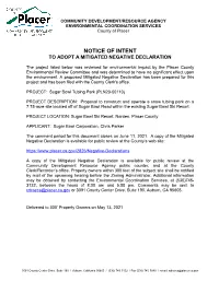 Notice of Intent to Adopt a Mitigated Negative Declaration