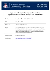 Systems of Lines Amd Planes on the Quadric