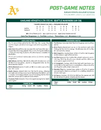 08-24-2021 A's Post Game Notes