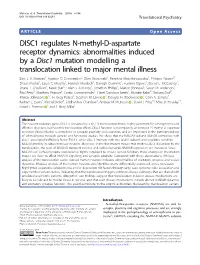 Abnormalities Induced by a Disc1 Mutation Modelling a Translocation Linked to Major Mental Illness Elise L