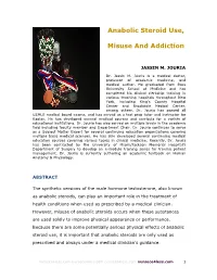 Anabolic Steroid Use Misuse and Addiction
