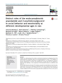 Distinct Roles of the Endocannabinoids Anandamide and 2-Arachidonoylglycerol in Social Behavior and Emotionality at Different Developmental Ages in Rats