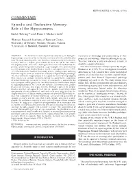 Episodic and Declarative Memory: Role of the Hippocampus